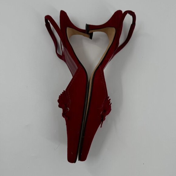 Isaac Mizrahi Red Suede Pointed Toe Slingback Heels With Bow Detail Size 8 M Mad - Picture 4 of 10
